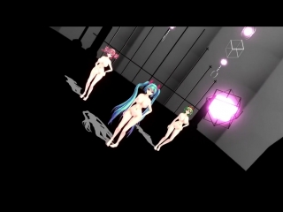 3d mmd miku, gumi teto shows off their naked bodies in scream