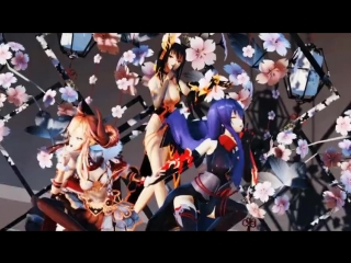 3d mmd three beauties dance and strip to taoyuan love song